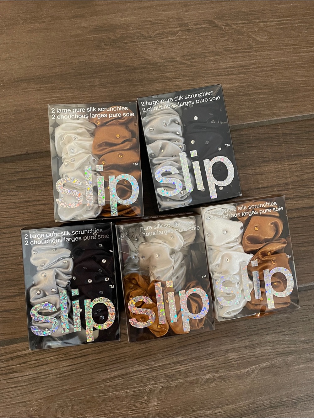 slip Crystal Collection Silk Scrunchies – Cream, Tan, Brown, Gray, Black